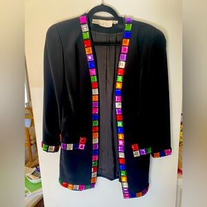 Cache Black Blazer with Multicolor Accents sz 8